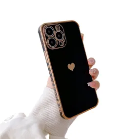 Anymob iPhone Case Black Plating Love Heart Pattern Soft Silicon Phone Cover