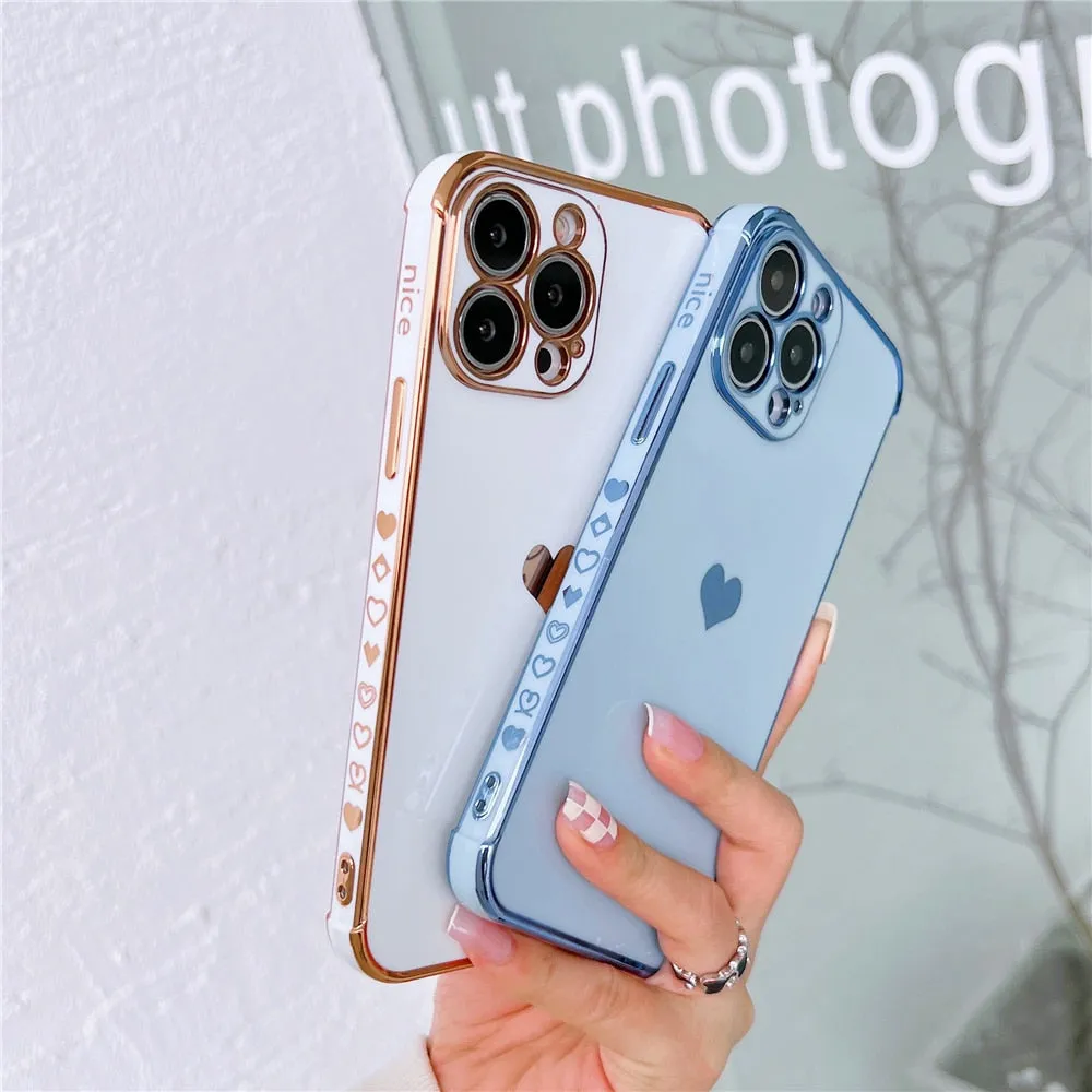 Anymob iPhone Case Black Plating Love Heart Pattern Soft Silicon Phone Cover