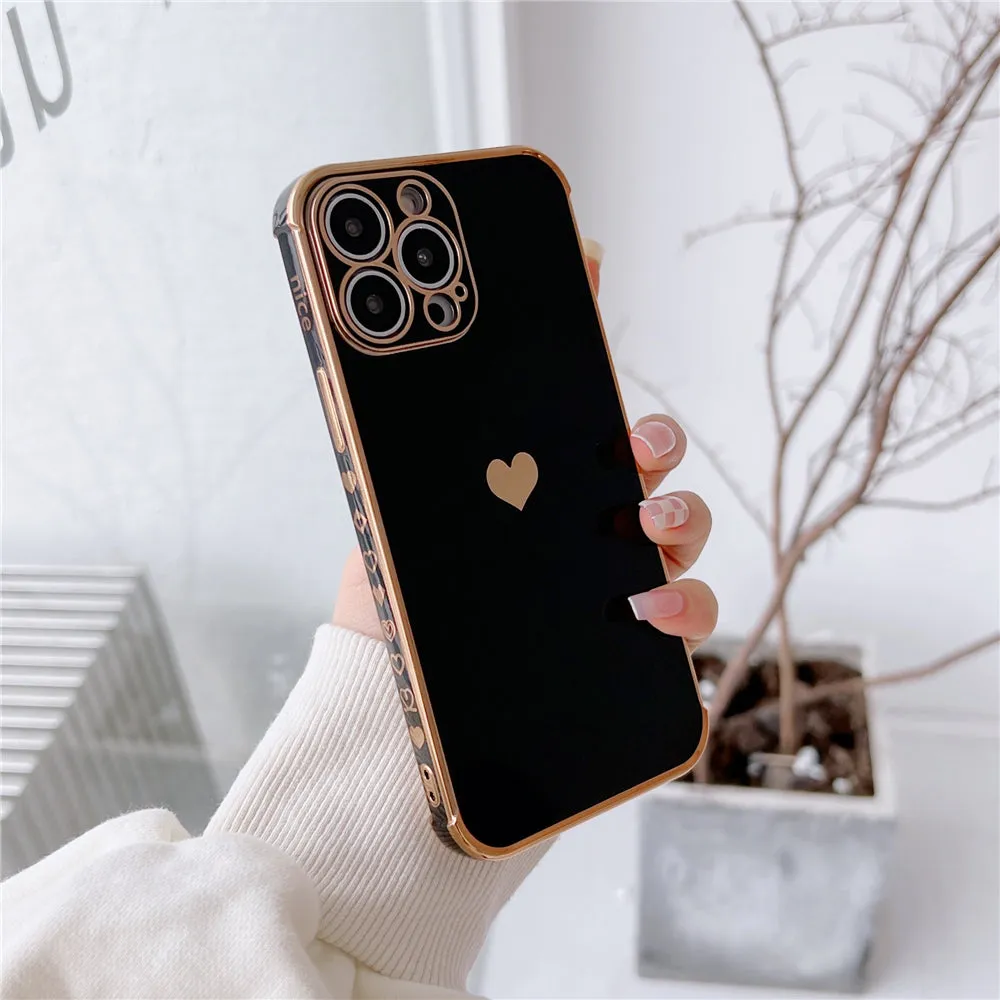 Anymob iPhone Case Black Plating Love Heart Pattern Soft Silicon Phone Cover