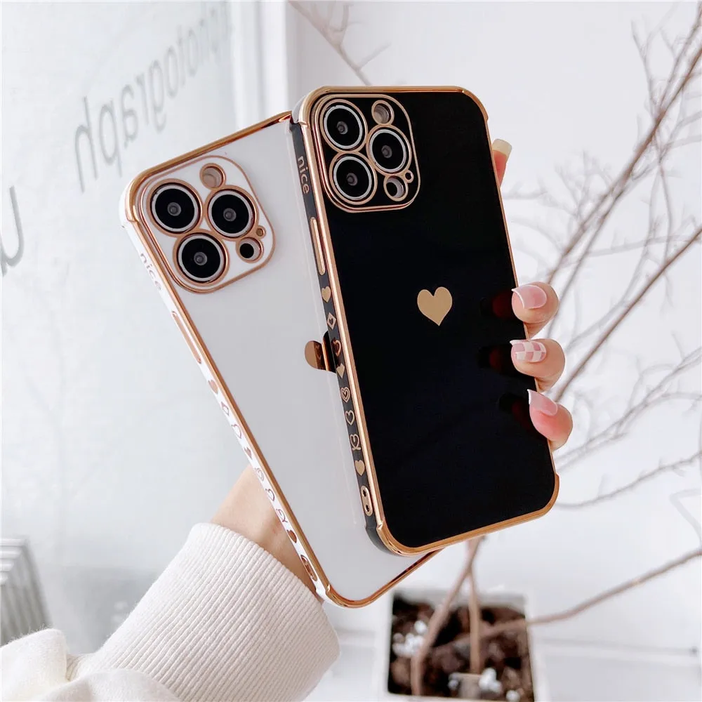 Anymob iPhone Case Black Plating Love Heart Pattern Soft Silicon Phone Cover