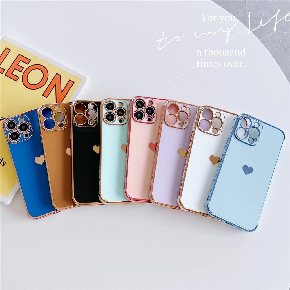 Anymob iPhone Case Black Plating Love Heart Pattern Soft Silicon Phone Cover