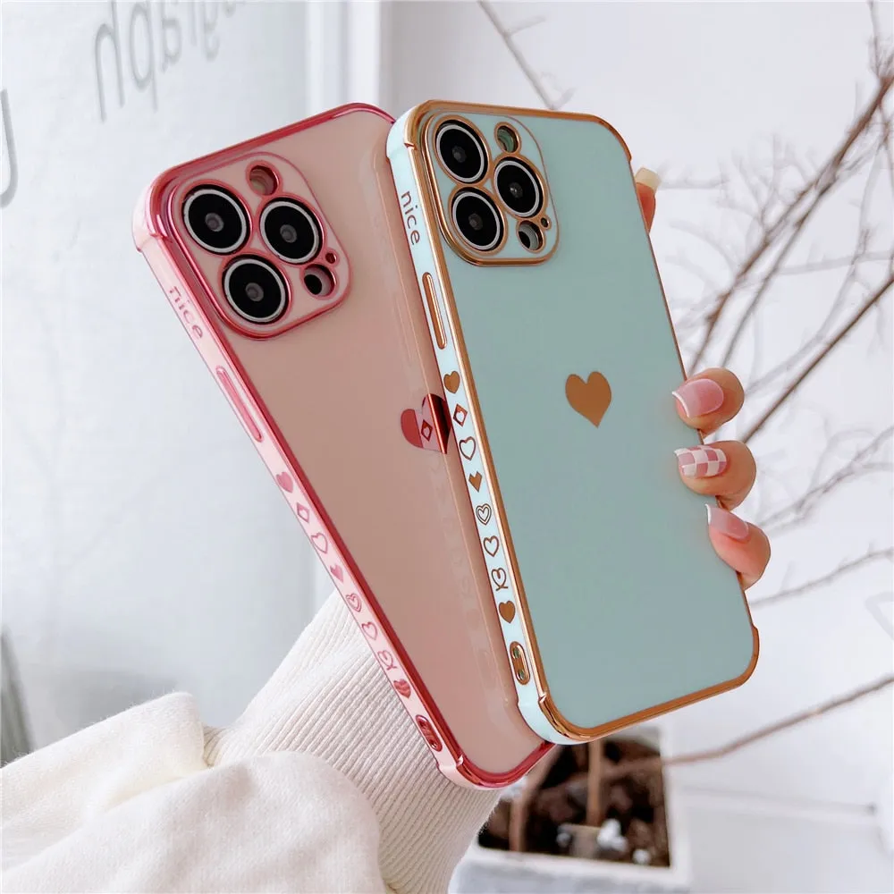 Anymob iPhone Case Black Plating Love Heart Pattern Soft Silicon Phone Cover