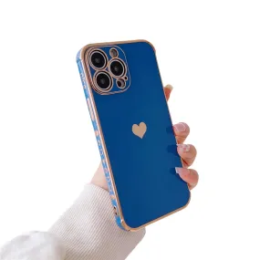Anymob iPhone Case Blue Plating Love Heart Pattern Soft Silicon Phone Cover