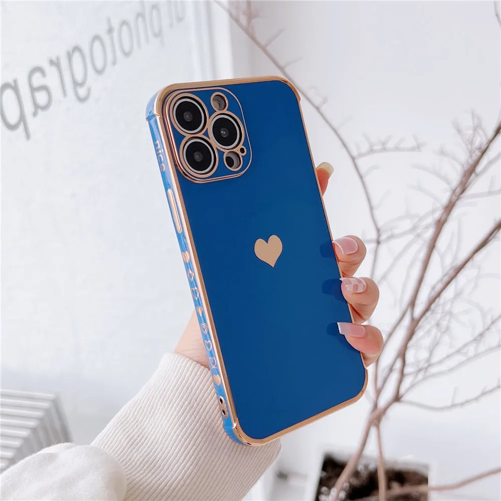 Anymob iPhone Case Blue Plating Love Heart Pattern Soft Silicon Phone Cover