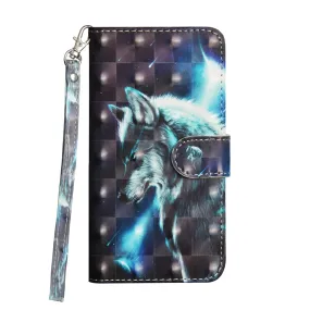 Anymob iPhone Case Blue Wolf Flip Leather 3D Panda Painted Wallet Back Cover