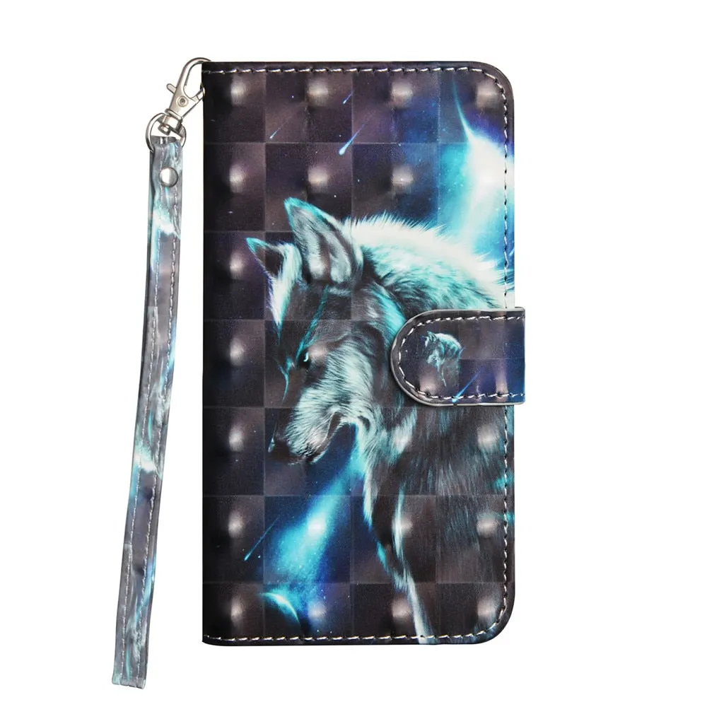 Anymob iPhone Case Blue Wolf Flip Leather 3D Panda Painted Wallet Back Cover