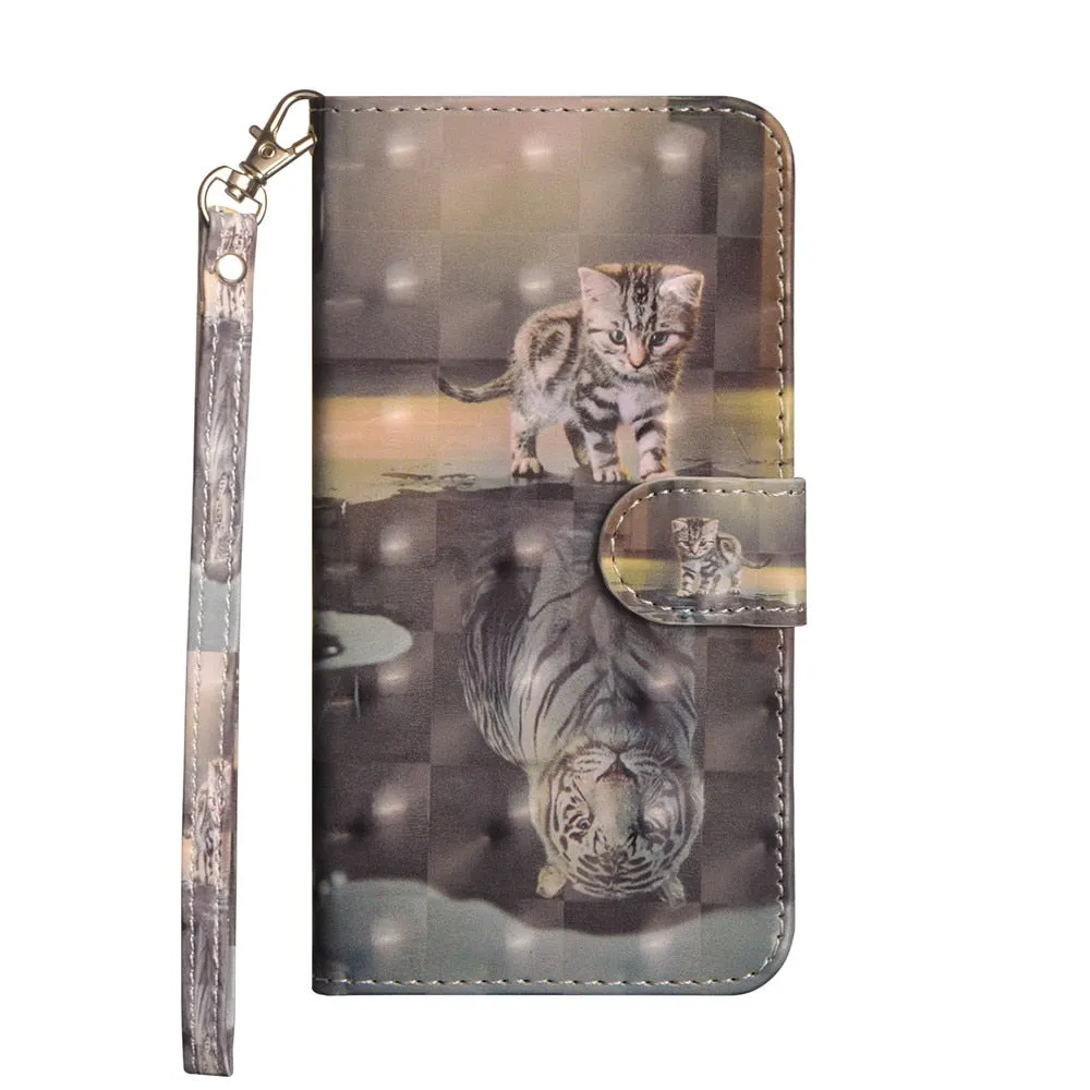 Anymob iPhone Case Brown Cat Flip Leather 3D Panda Painted Wallet Back Cover