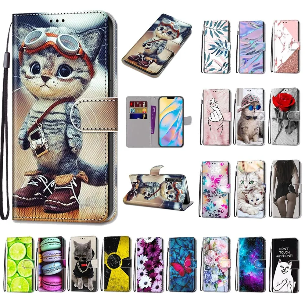 Anymob iPhone Case Brown Cat Lovely Cartoon Cat Phone Bag Flip Wallet Leather Protection Cover