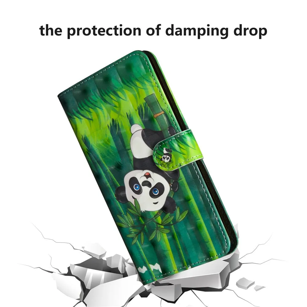 Anymob iPhone Case Green Panda Flip Leather 3D Panda Painted Wallet Back Cover