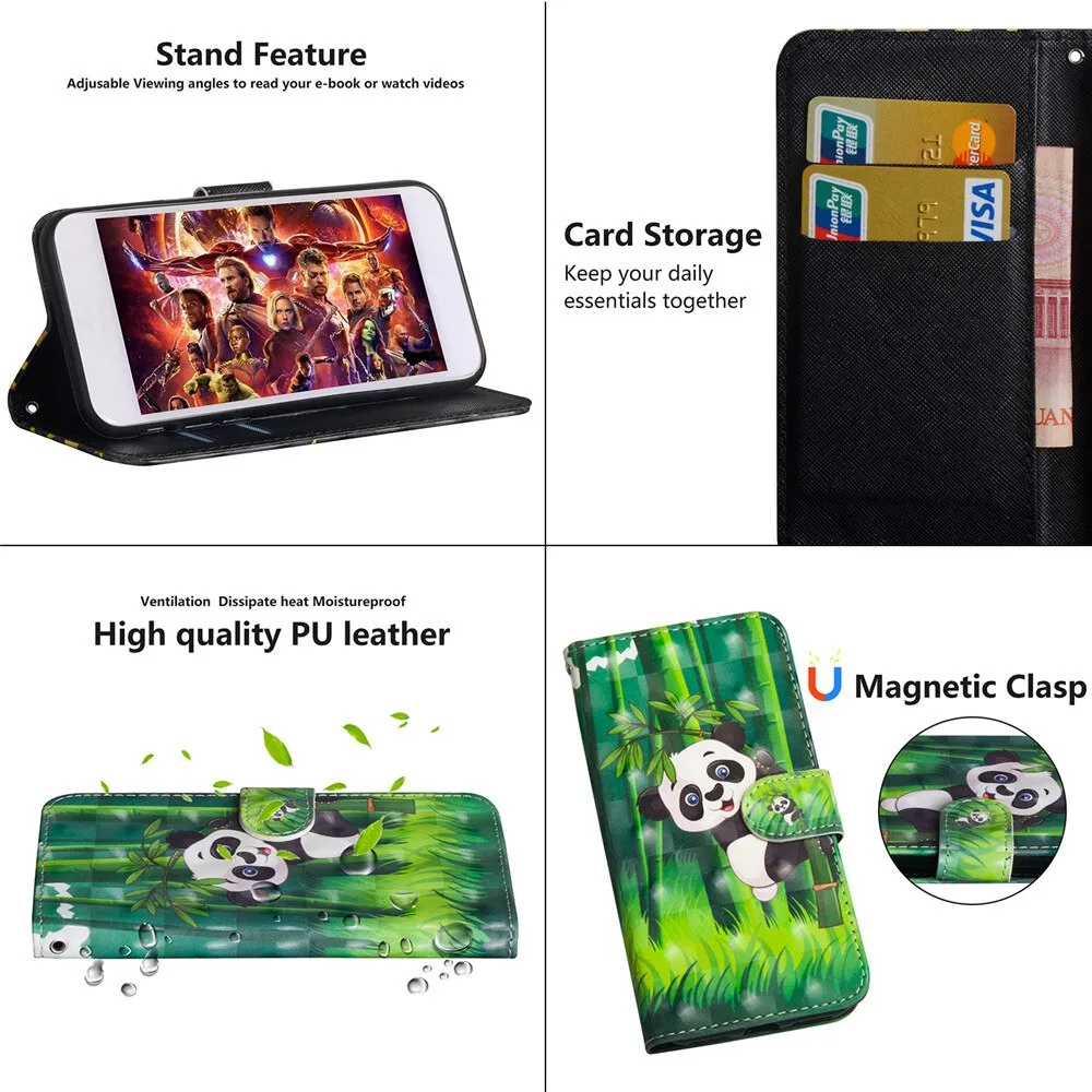 Anymob iPhone Case Green Panda Flip Leather 3D Panda Painted Wallet Back Cover