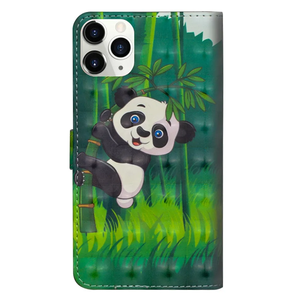 Anymob iPhone Case Green Panda Flip Leather 3D Panda Painted Wallet Back Cover