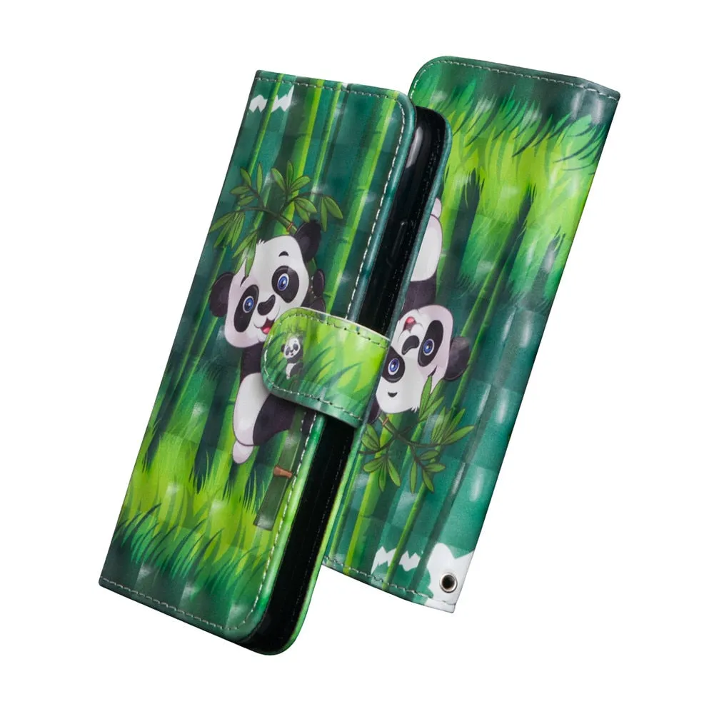 Anymob iPhone Case Green Panda Flip Leather 3D Panda Painted Wallet Back Cover