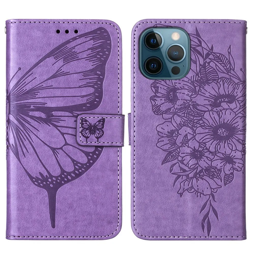Anymob iPhone Case Ocean Blue Embossed Butterfly Flip Magnetic Wallet Leather Phone Cover