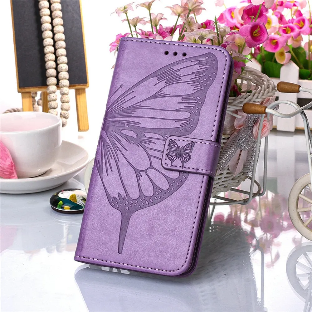 Anymob iPhone Case Ocean Blue Embossed Butterfly Flip Magnetic Wallet Leather Phone Cover