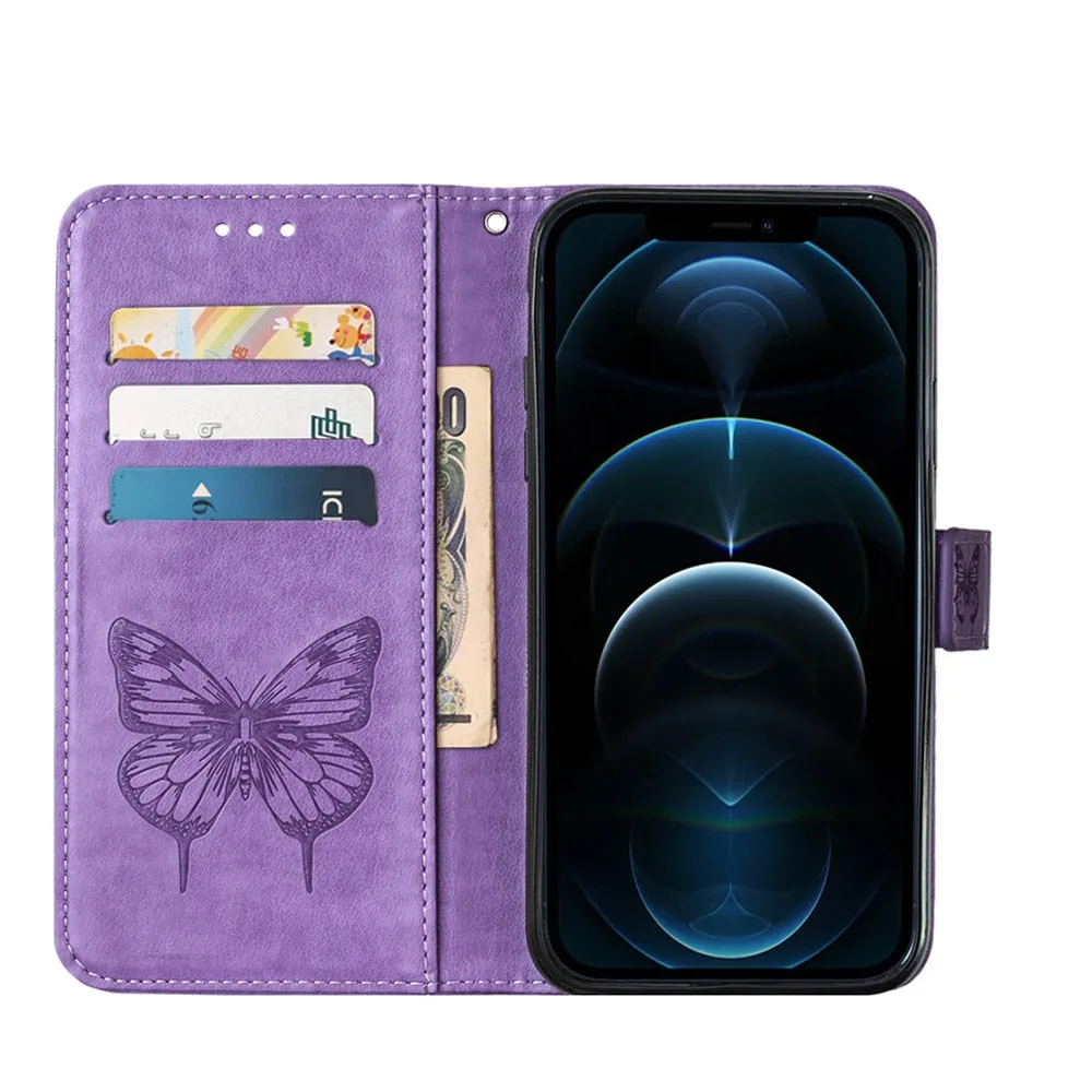 Anymob iPhone Case Ocean Blue Embossed Butterfly Flip Magnetic Wallet Leather Phone Cover