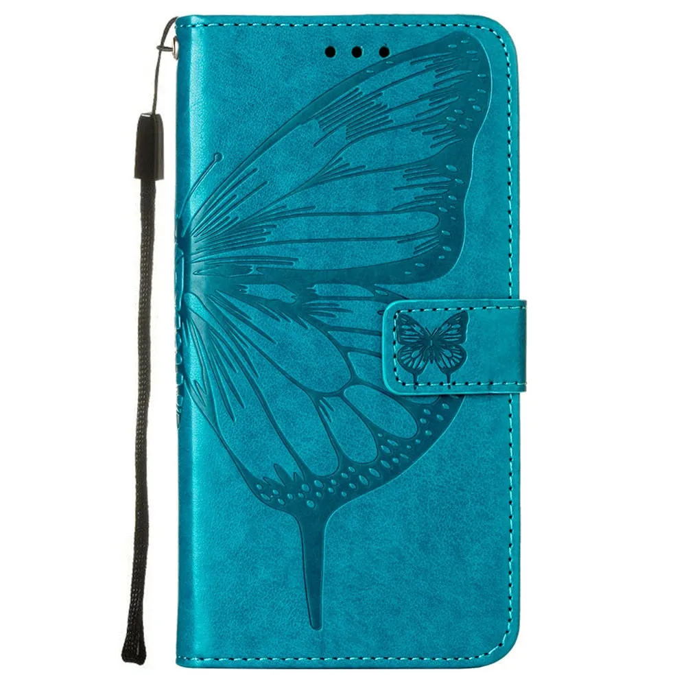 Anymob iPhone Case Ocean Blue Embossed Butterfly Flip Magnetic Wallet Leather Phone Cover