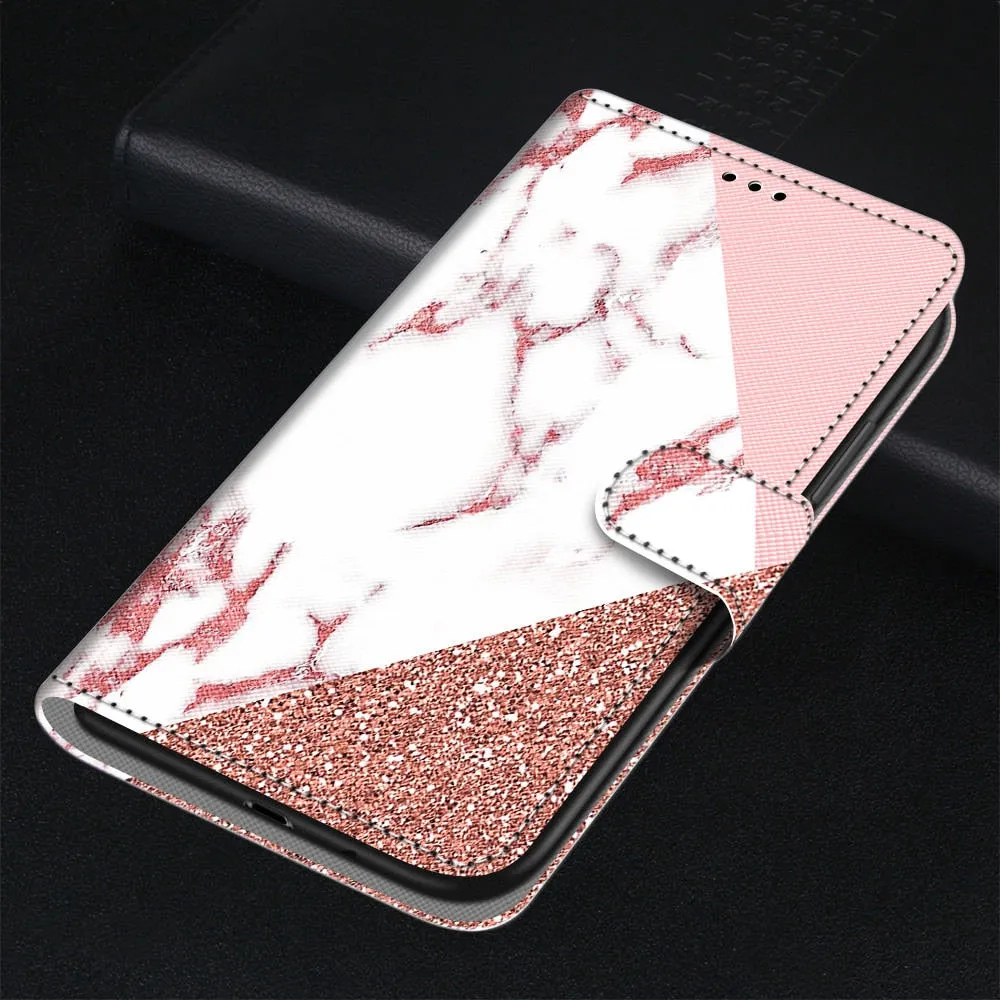 Anymob iPhone Case Pink And White Flip Leather Wallet Animal Painting Phone Book Style Cover