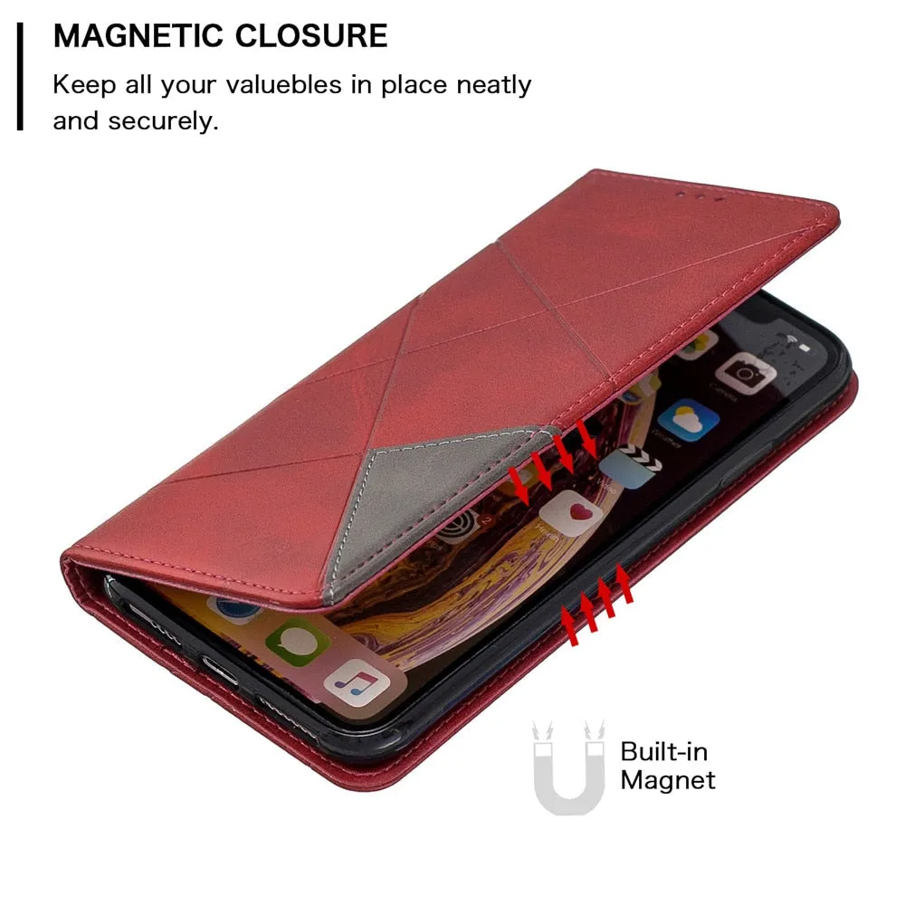 Anymob iPhone Case Red Flip Wallet Luxury Vintage Business Leather Magnetic Phone Bag