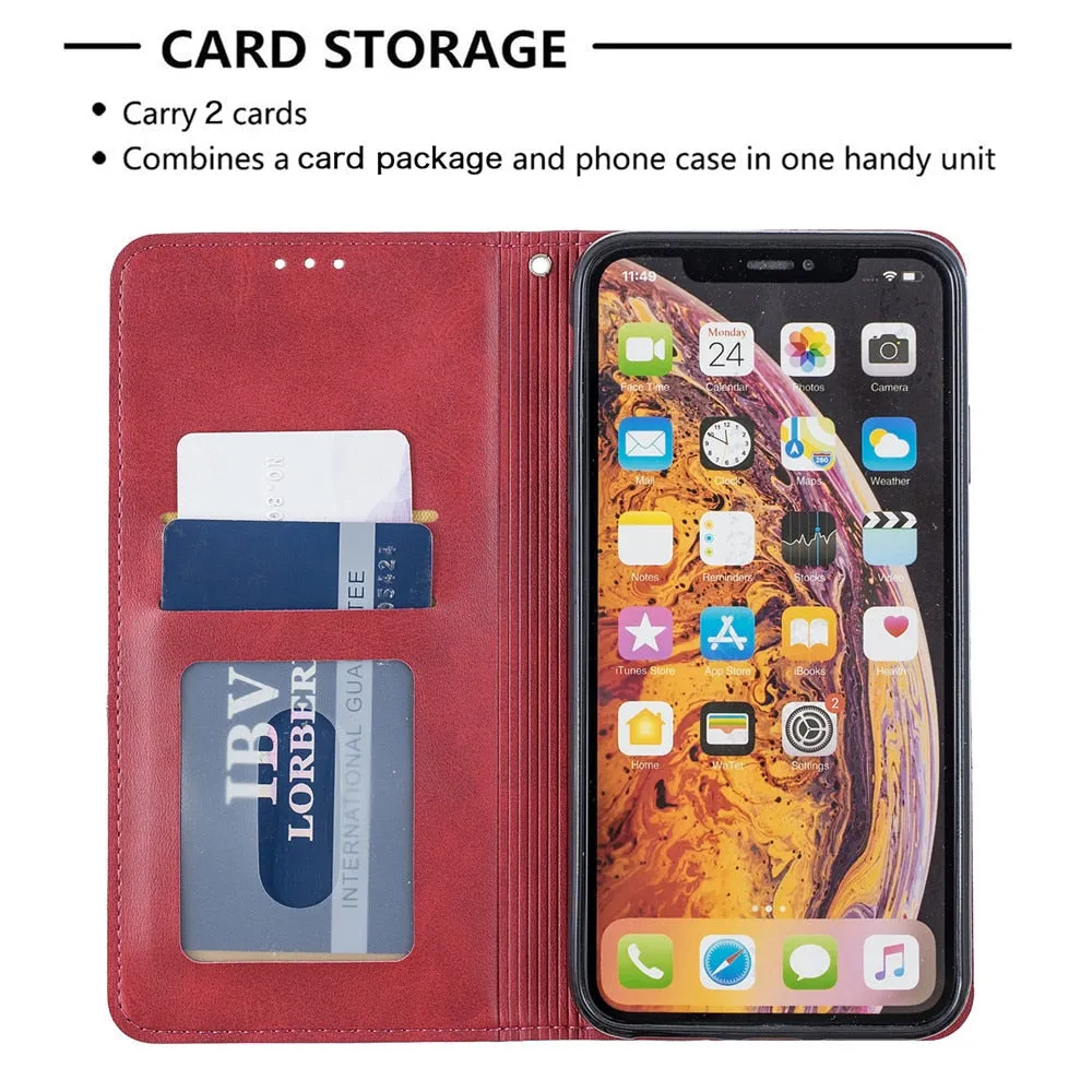 Anymob iPhone Case Red Flip Wallet Luxury Vintage Business Leather Magnetic Phone Bag