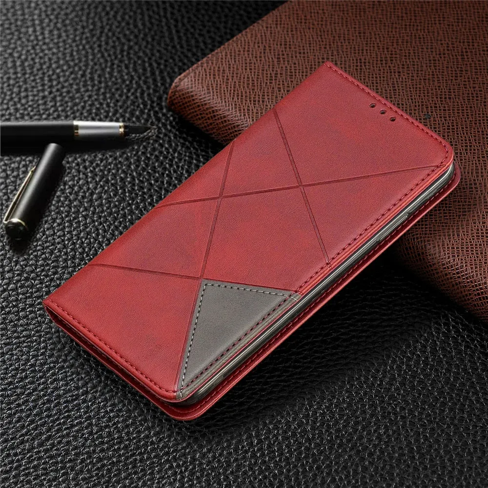 Anymob iPhone Case Red Flip Wallet Luxury Vintage Business Leather Magnetic Phone Bag