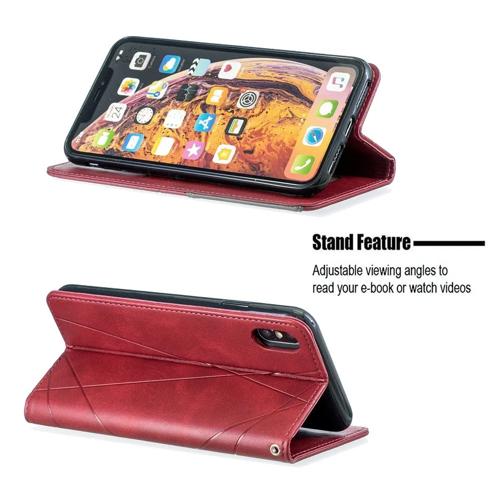 Anymob iPhone Case Red Flip Wallet Luxury Vintage Business Leather Magnetic Phone Bag