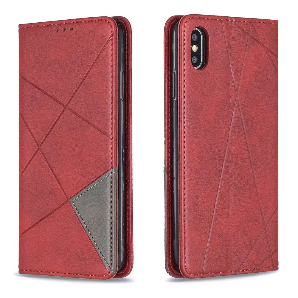 Anymob iPhone Case Red Flip Wallet Luxury Vintage Business Leather Magnetic Phone Bag