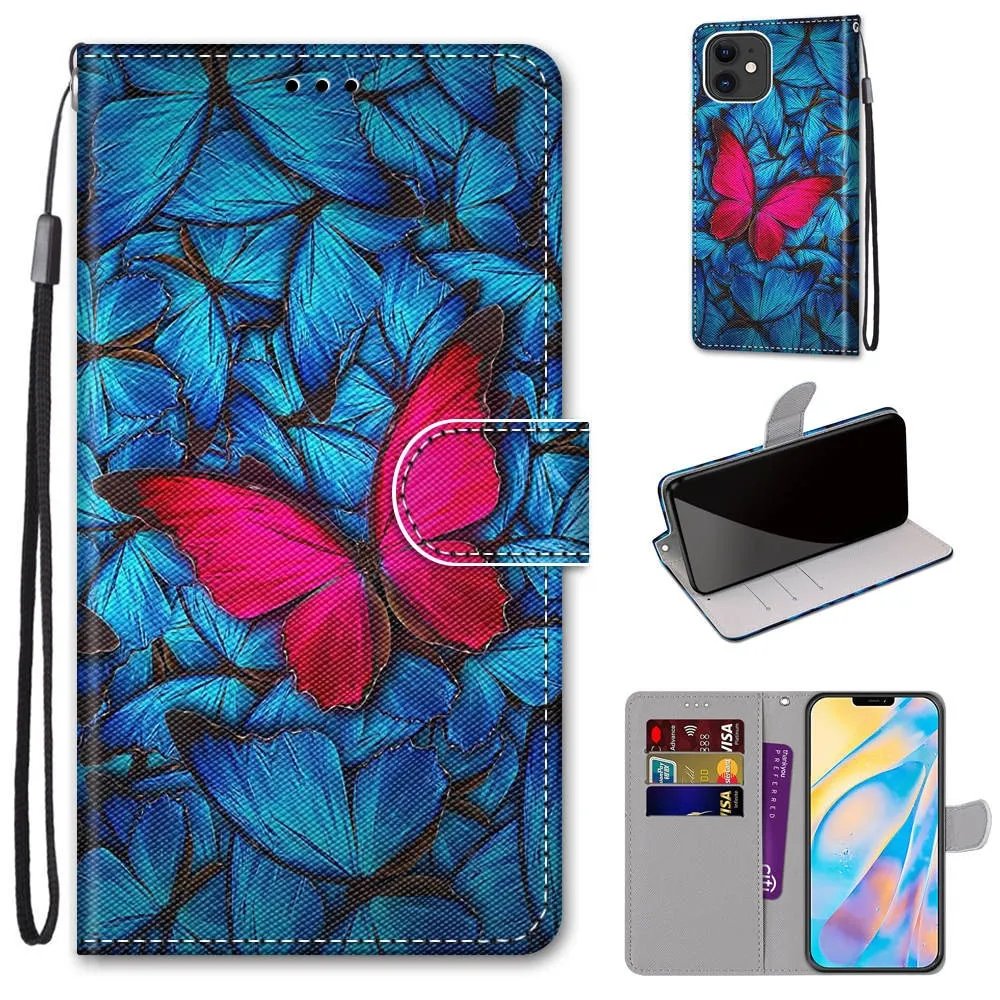 Anymob iPhone Case Rocstar Cat Lovely Cartoon Cat Phone Bag Flip Wallet Leather Protection Cover