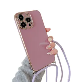 Anymob iPhone Case Rose Pink Necklace Lanyard Silicon Phone Cord Strap Cover