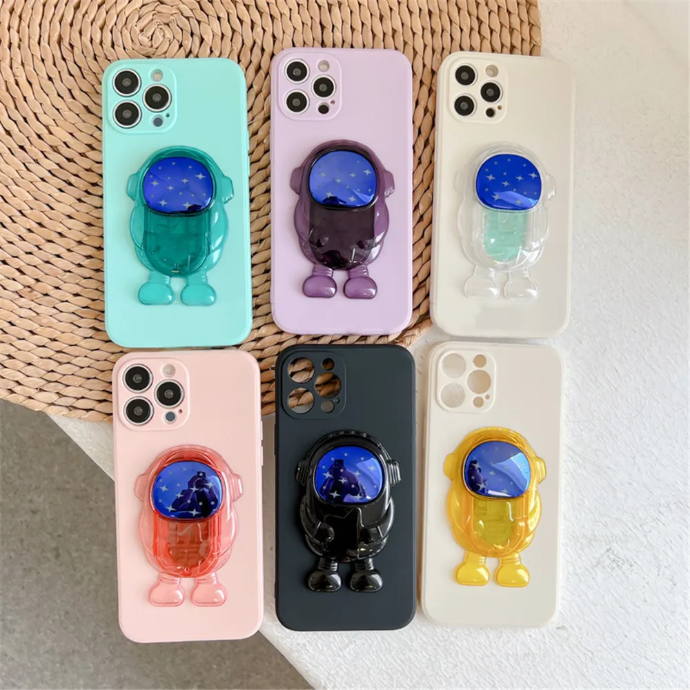 Anymob iPhone Case White And Yellow Transparent Astronaut Kickstand Shockproof Silicone Cover