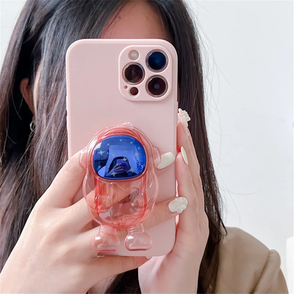 Anymob iPhone Case White And Yellow Transparent Astronaut Kickstand Shockproof Silicone Cover