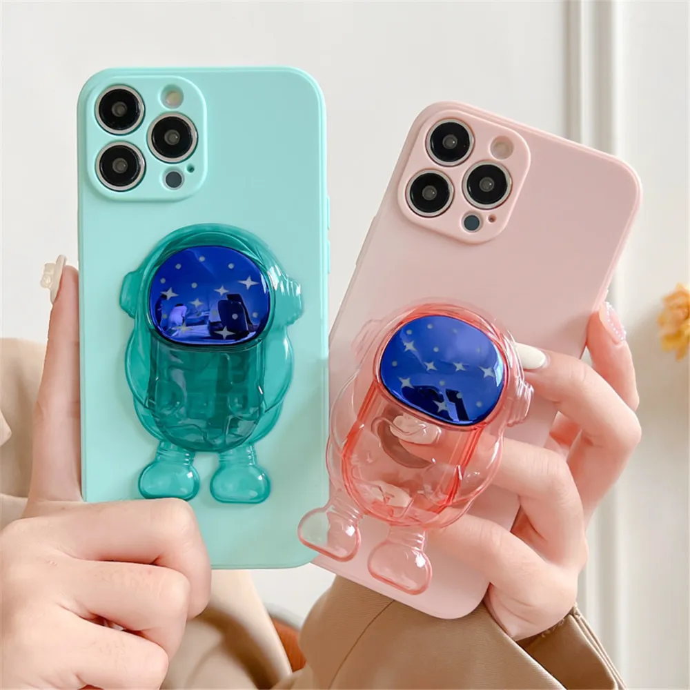 Anymob iPhone Case White And Yellow Transparent Astronaut Kickstand Shockproof Silicone Cover