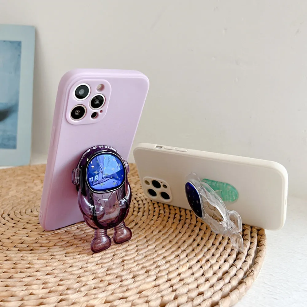 Anymob iPhone Case White And Yellow Transparent Astronaut Kickstand Shockproof Silicone Cover