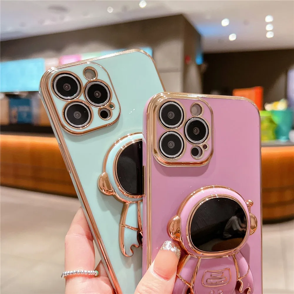 Anymob iPhone Case White Universal 6D Astronaut Foldable Holder Phone Cover