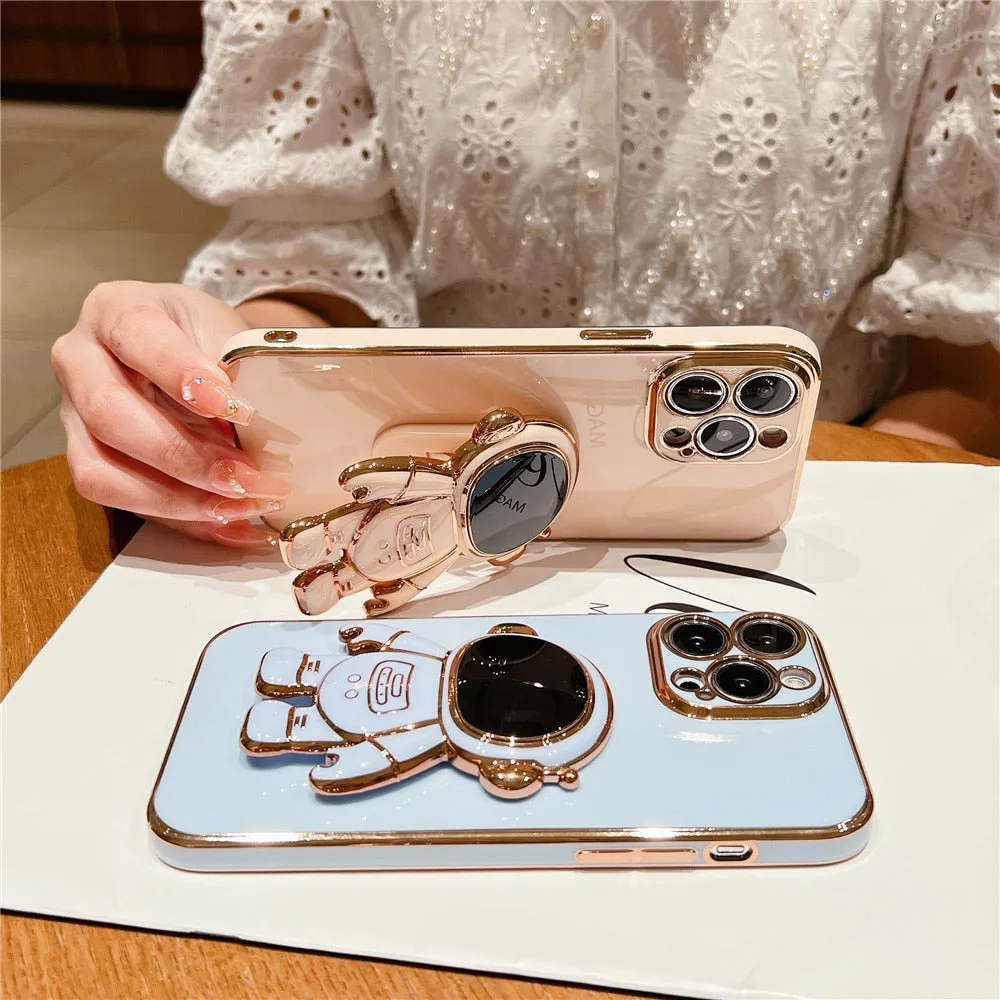 Anymob iPhone Case White Universal 6D Astronaut Foldable Holder Phone Cover