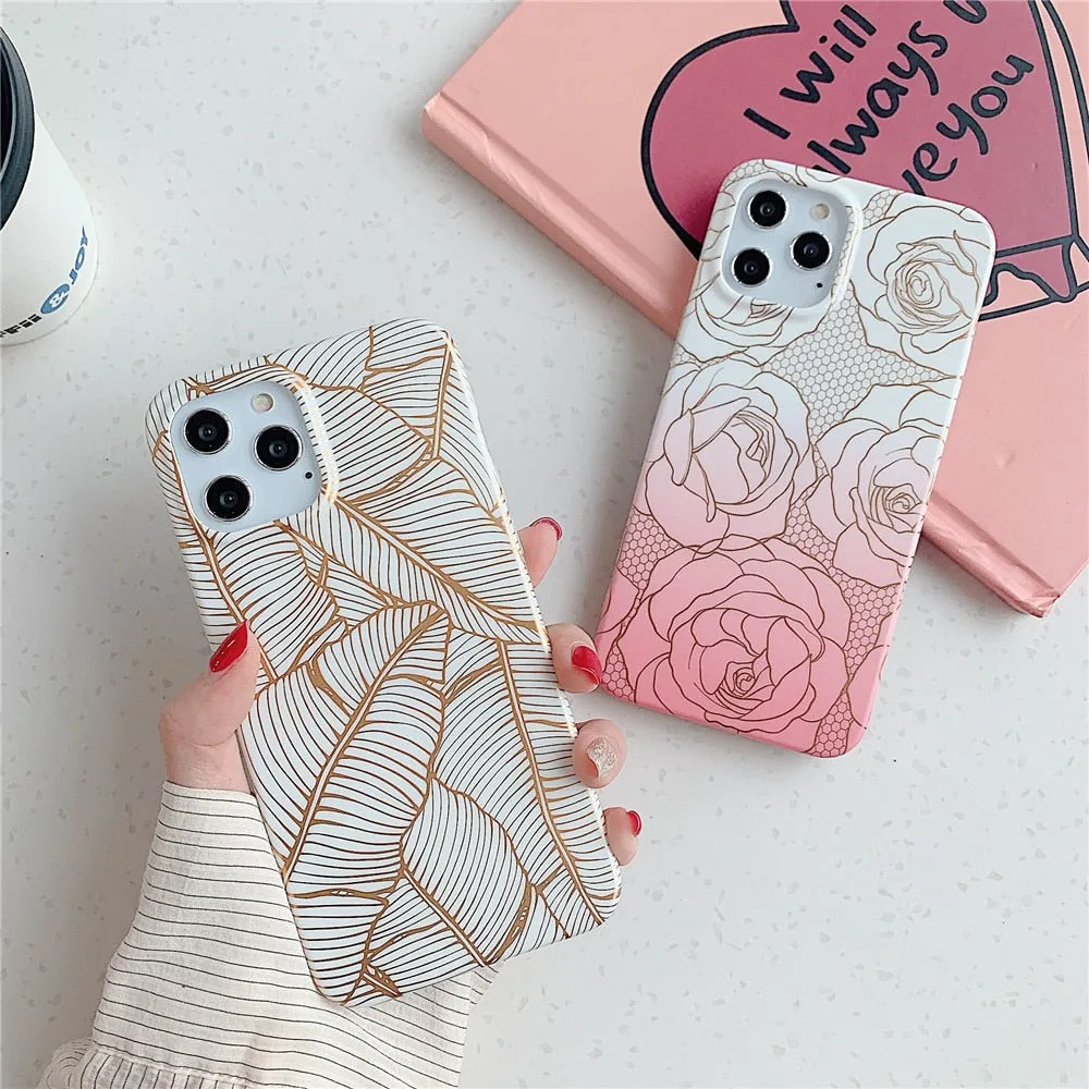 Anymob iPhone Coffee Leaf Marble Phone Case Soft Silicone Cover