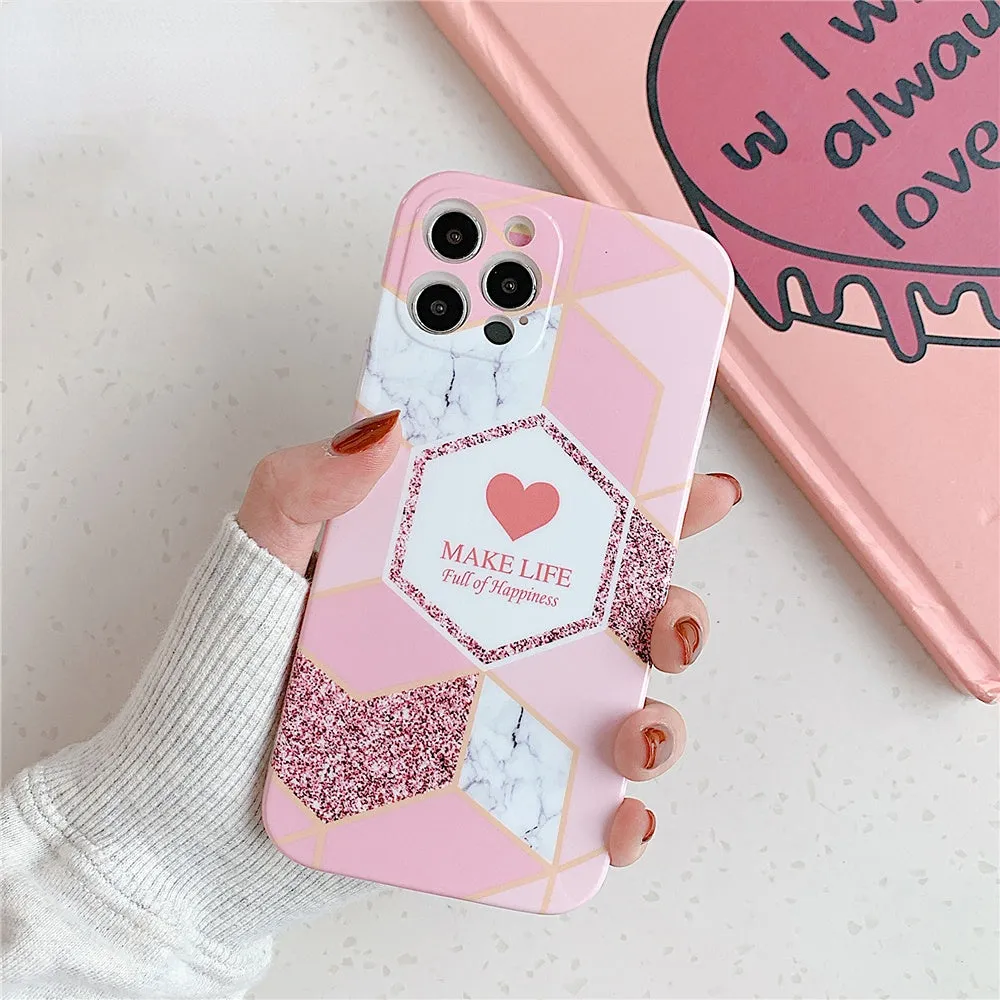 Anymob iPhone Green Geometric Love Heart Marble Phone Cases Silicone Shell Cover