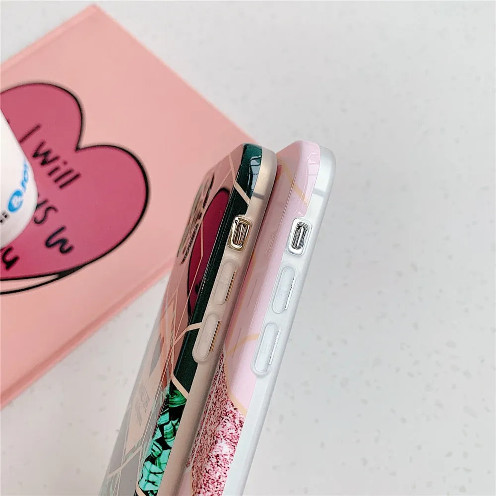 Anymob iPhone Green Geometric Love Heart Marble Phone Cases Silicone Shell Cover