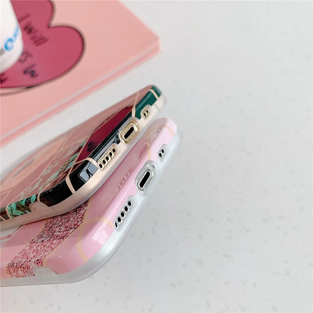 Anymob iPhone Green Geometric Love Heart Marble Phone Cases Silicone Shell Cover