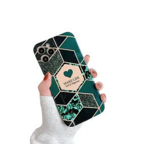 Anymob iPhone Green Geometric Love Heart Marble Phone Cases Silicone Shell Cover