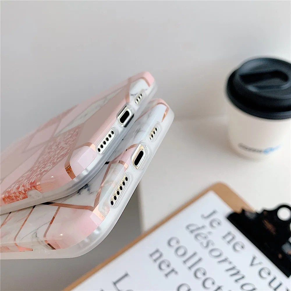 Anymob iPhone Green Glossy Marble Phone Case Silicone Shockproof Bumper Cover