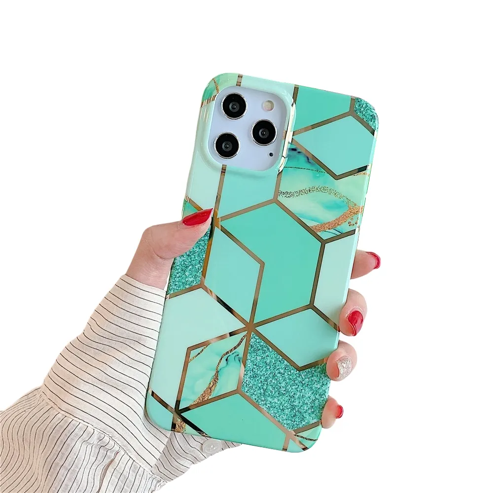 Anymob iPhone Green Glossy Marble Phone Case Silicone Shockproof Bumper Cover