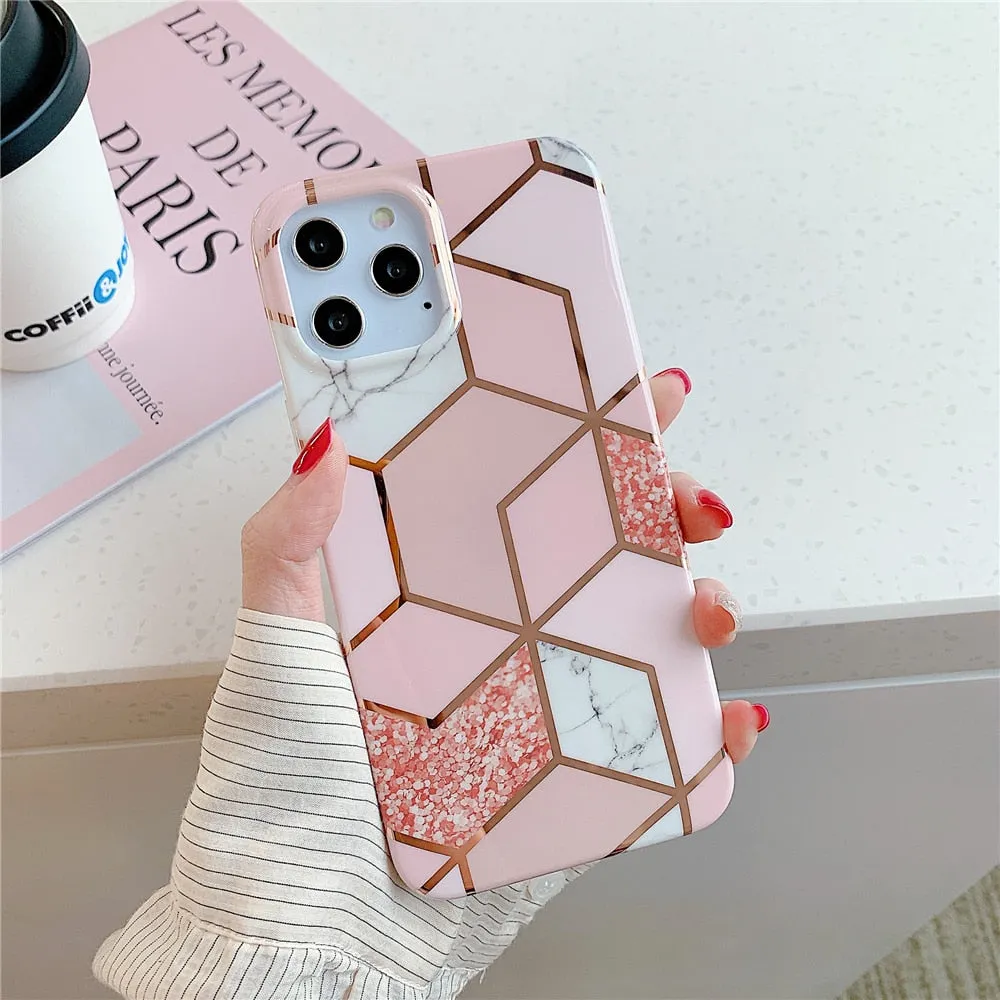 Anymob iPhone Green Glossy Marble Phone Case Silicone Shockproof Bumper Cover