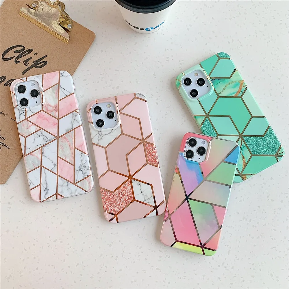 Anymob iPhone Green Glossy Marble Phone Case Silicone Shockproof Bumper Cover