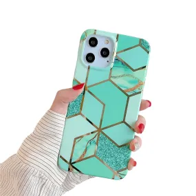 Anymob iPhone Green Glossy Marble Phone Case Silicone Shockproof Bumper Cover