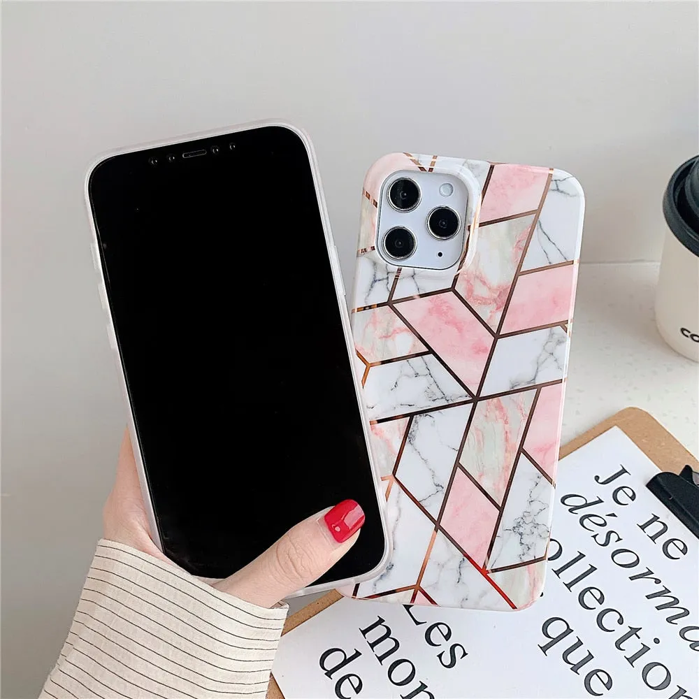 Anymob iPhone Green Glossy Marble Phone Case Silicone Shockproof Bumper Cover