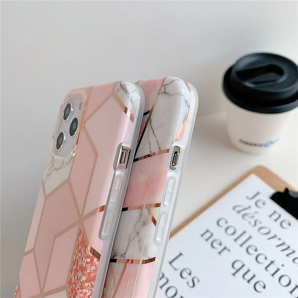 Anymob iPhone Green Glossy Marble Phone Case Silicone Shockproof Bumper Cover