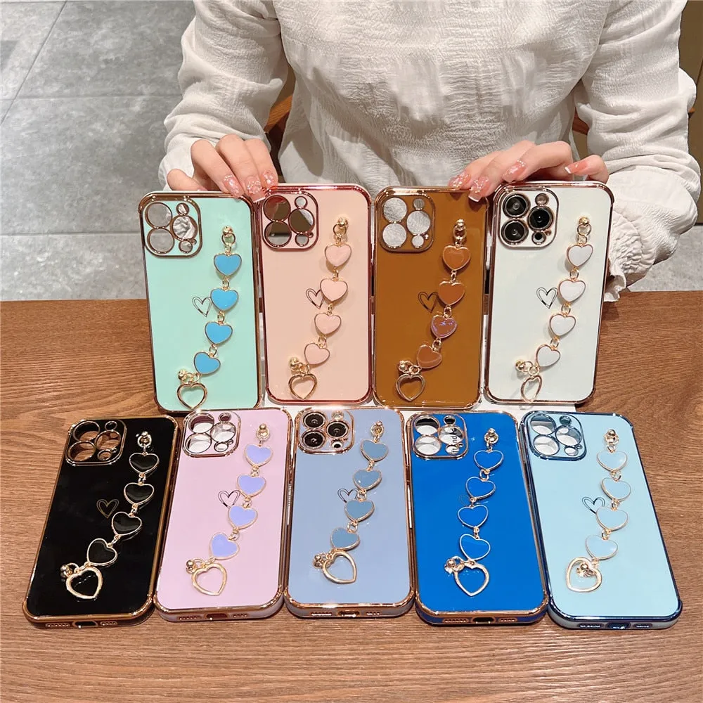 Anymob iPhone Khaki Electroplated Bracelet Love Heart Phone Case Soft Back Cover