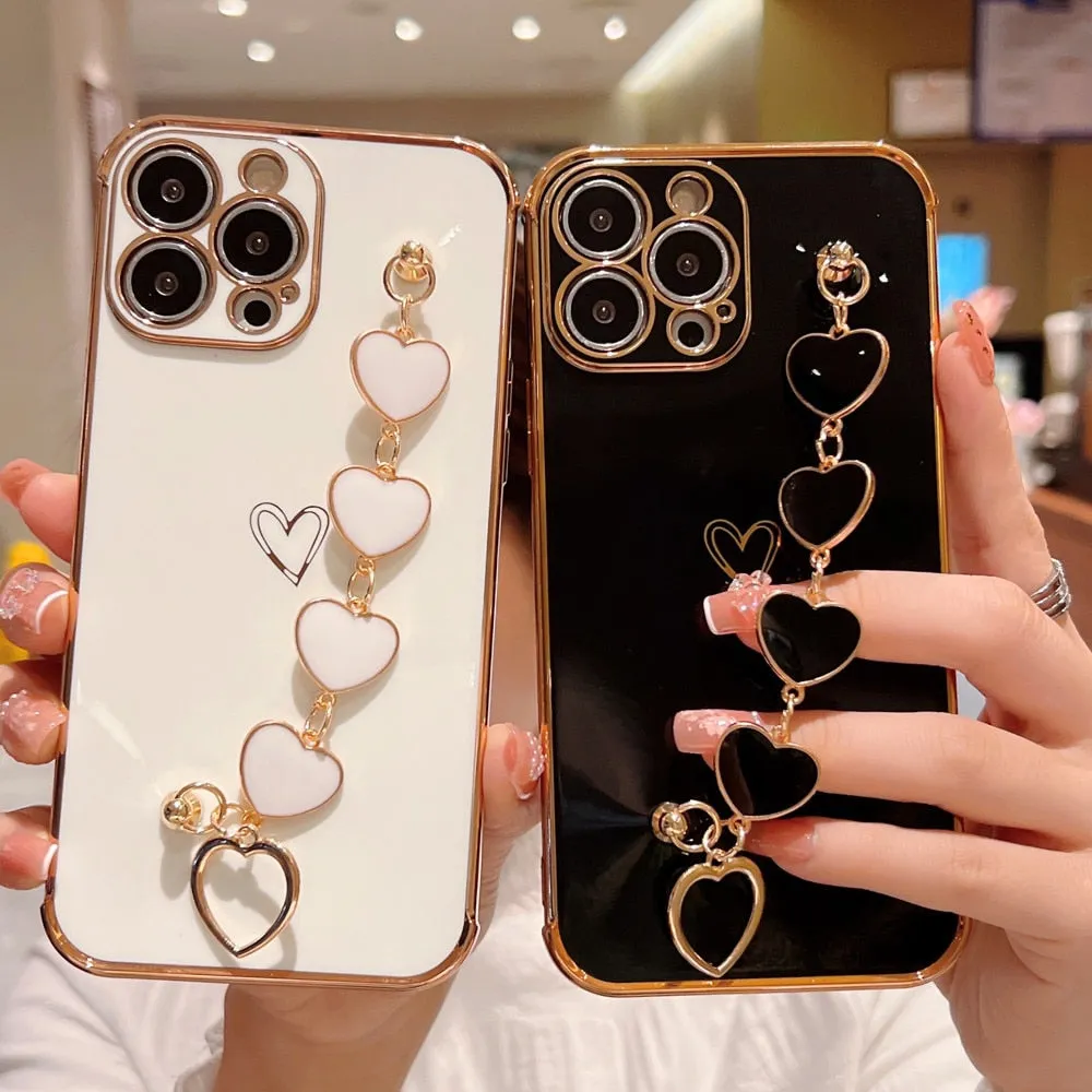 Anymob iPhone Khaki Electroplated Bracelet Love Heart Phone Case Soft Back Cover