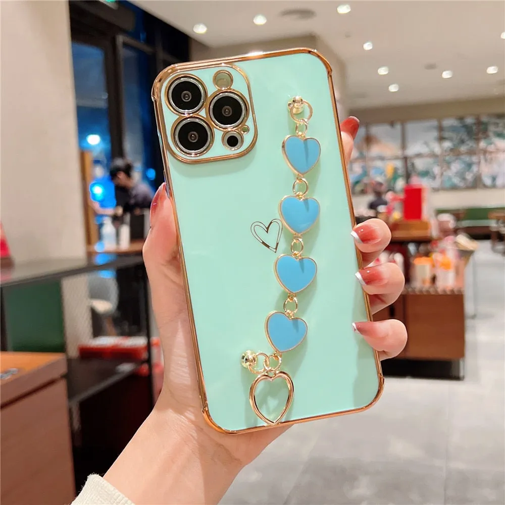 Anymob iPhone Khaki Electroplated Bracelet Love Heart Phone Case Soft Back Cover
