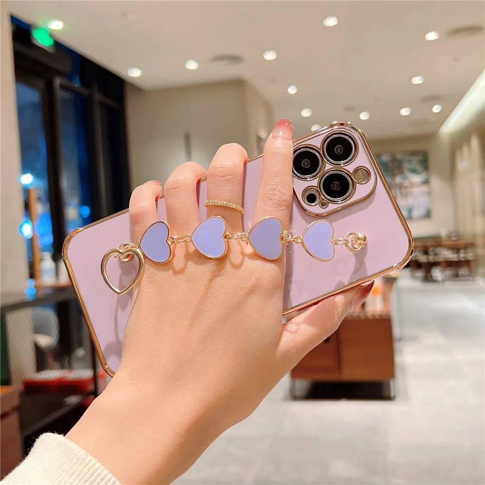 Anymob iPhone Khaki Electroplated Bracelet Love Heart Phone Case Soft Back Cover